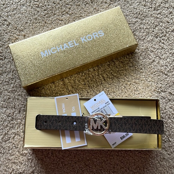 Michael Kors Women's Brown Reversible Pave Logo Belt in Box. NWT - Picture 8 of 16
